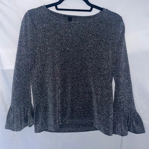 J. Crew Silver Shimmer/Metallic Top w/Flared Bell Cuffs 3/4 Sleeves